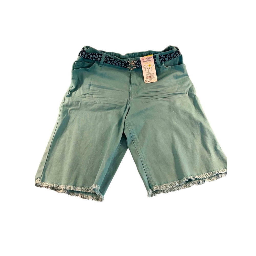 365 Kids Garanimals Bermuda Shorts Girls 10 Aqua New Leopard Belt Frayed Hem